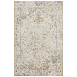 Astra Machine Washable Blue Green 3 ft. x 5 ft. Center medallion Traditional Area Rug