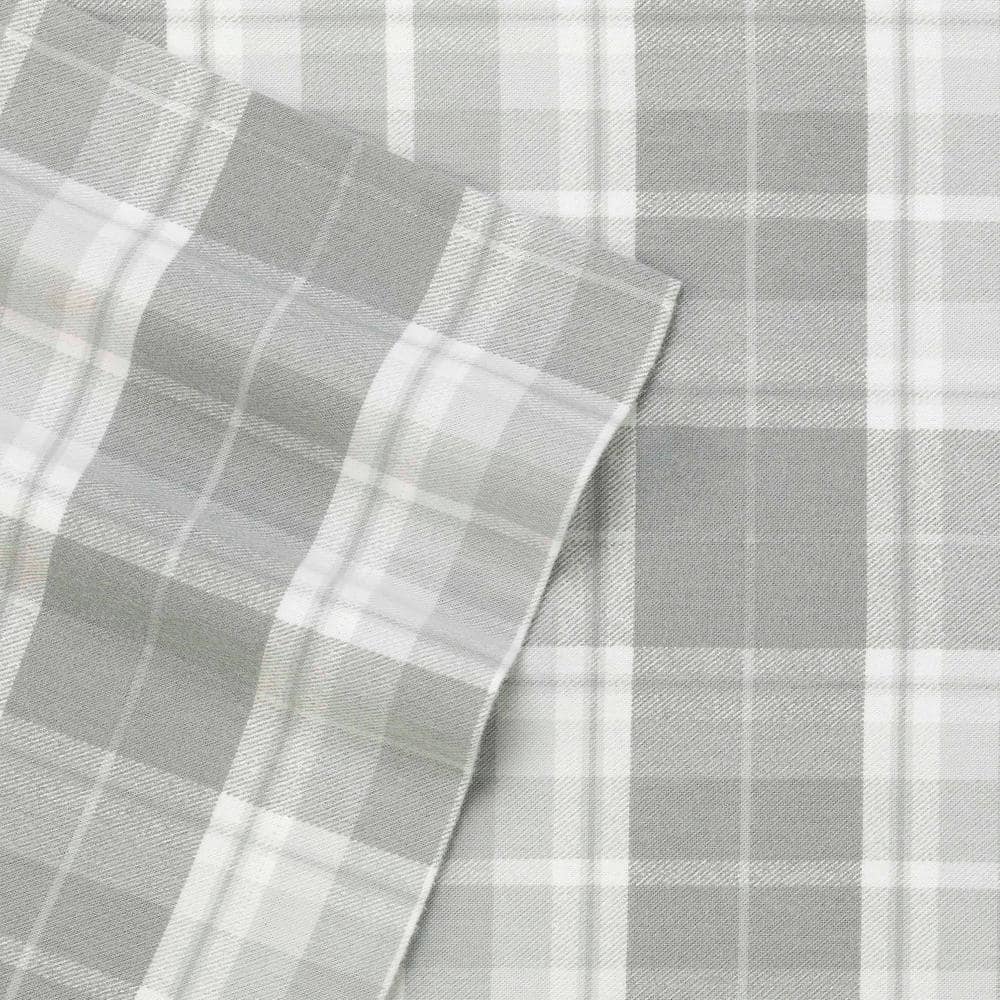 King Gray Cotton Flannel Plaid Sheet Set