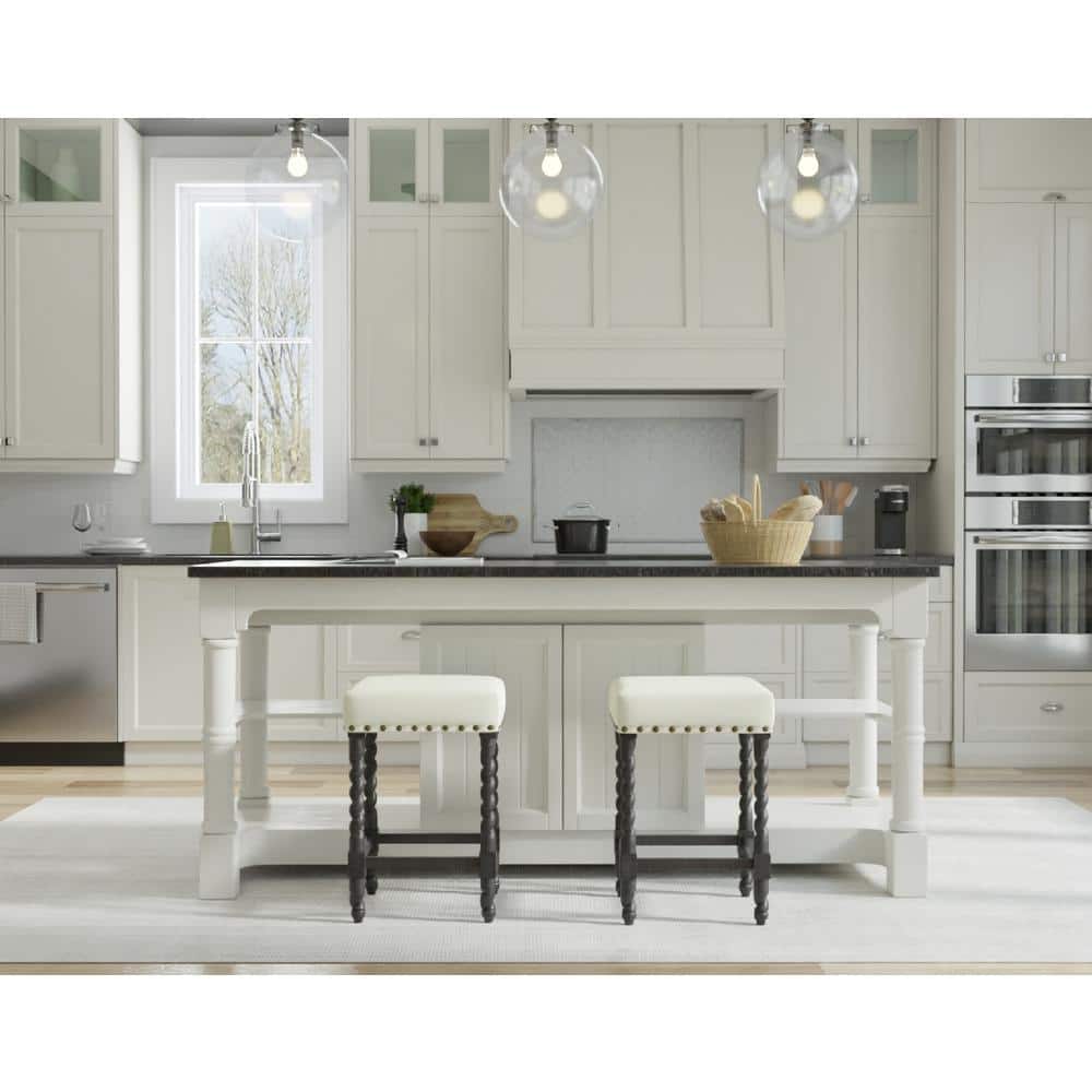 Espresso Linen Upholstered Backless Swivel Counter Stool
