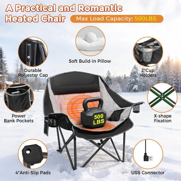 SEEUTEK Heated Camping Chair, Oversized Folding Chair with 3-Heat