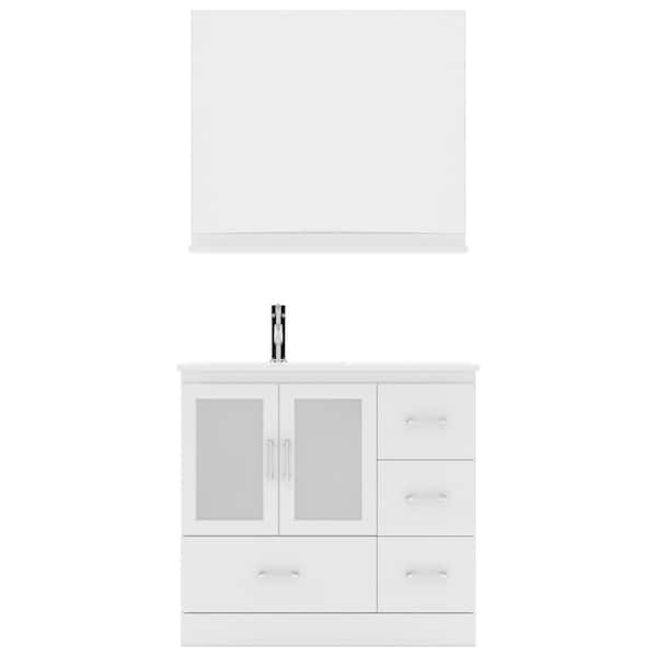 Virtu USA Zola 36 in. W x 18 in. D x 33 in. H Single Sink Bath Vanity in White with Ceramic Top and Mirror