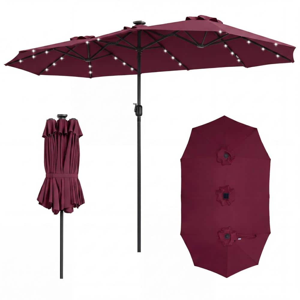 13 ft. x 7 ft. Double-Sided Solar LED Patio Umbrella with 36 Lights and Crank, Wine price history on PriceWatchPro