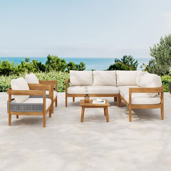 CHRISTOPHER KNIGHT HOME Langley 6-Piece Outdoor Solid Wood and Rope ...