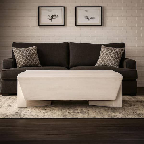 Joanie 45.0 in. White Rectangle Mango Wood Coffee Table with Solid Asymmetric Base