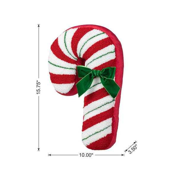 Glitzhome H Hooked Christmas Candy Cane Shaped Pillow