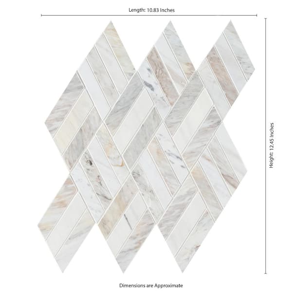 Apollo Tile (Sample) Athens White 10-in x 11-in Polished Marble Herringbone Patterned Floor and Wall Tile