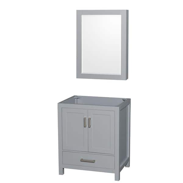 Wyndham Collection Sheffield 29 in. W x 21.75 in. D x 34.5 in. H Single Bath Vanity Cabinet without Top in Gray with MC Mirror