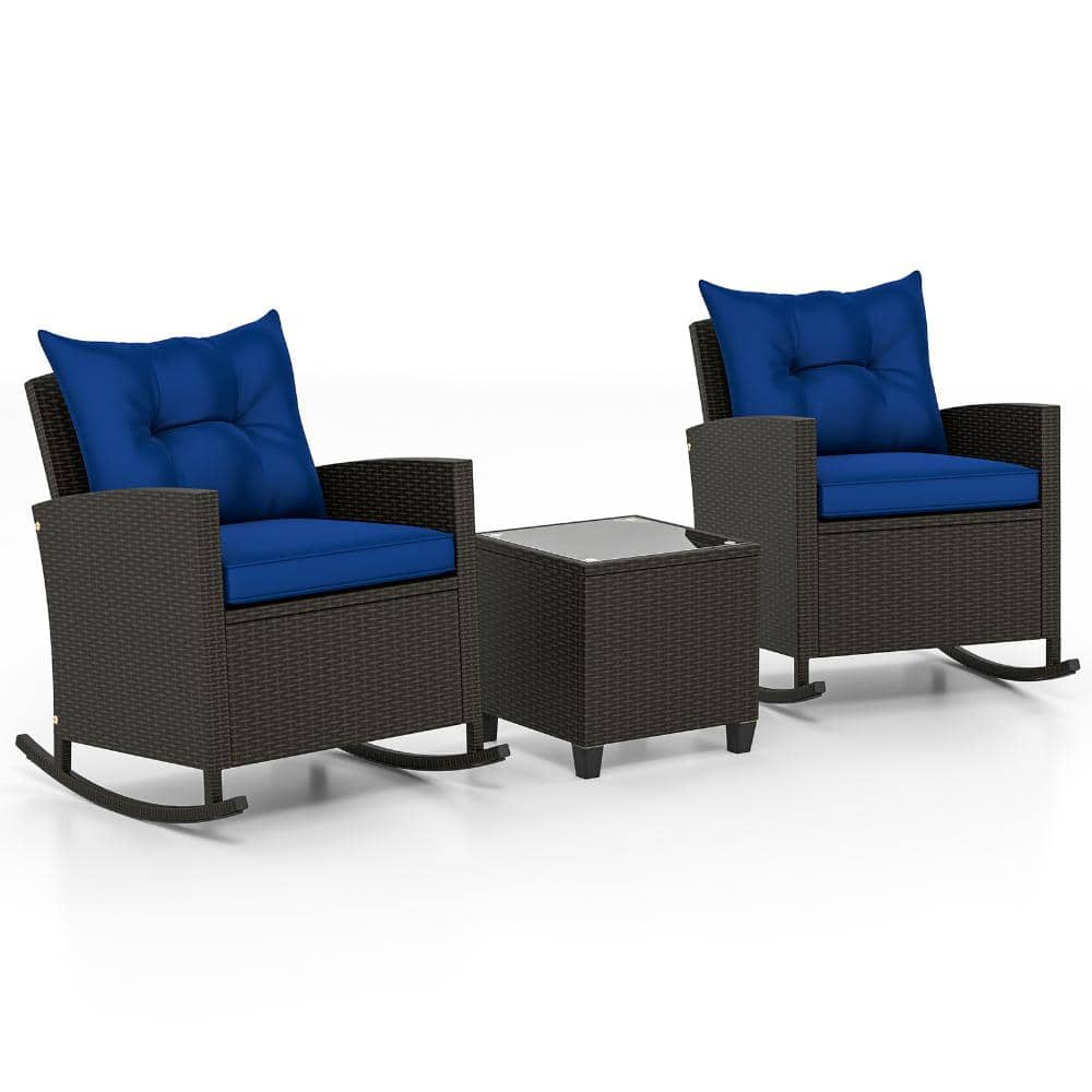3 Piece Wicker Patio Rocking Chair Set with Cushions and Glass Table price history on PriceWatchPro