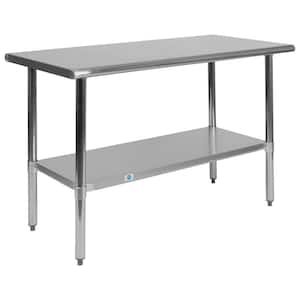 Rawcliffe 48 in. Gray Rectangle Stainless Steel Gauge Prep and Work Table with Undershelf Steel Table