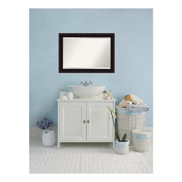 Portico Espresso 41.5 in. x 29.5 in. Beveled Rectangle Wood Framed Bathroom Wall Mirror in Brown