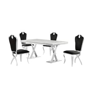 Lexim Faux Marble Dining Set in Black/Silver (5-Piece)