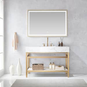 Ecija 48 in.W x 22 in.D x 33.9 in.H Single Sink Bath Vanity in Brushed Gold with White Stone Top