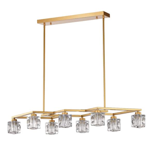 GMGSROM 38.4 in. 8-Light Gold Modern Semi-Flush Mount Crystal Chandelier With Crystal Shade and 8-G9 Bulbs Included