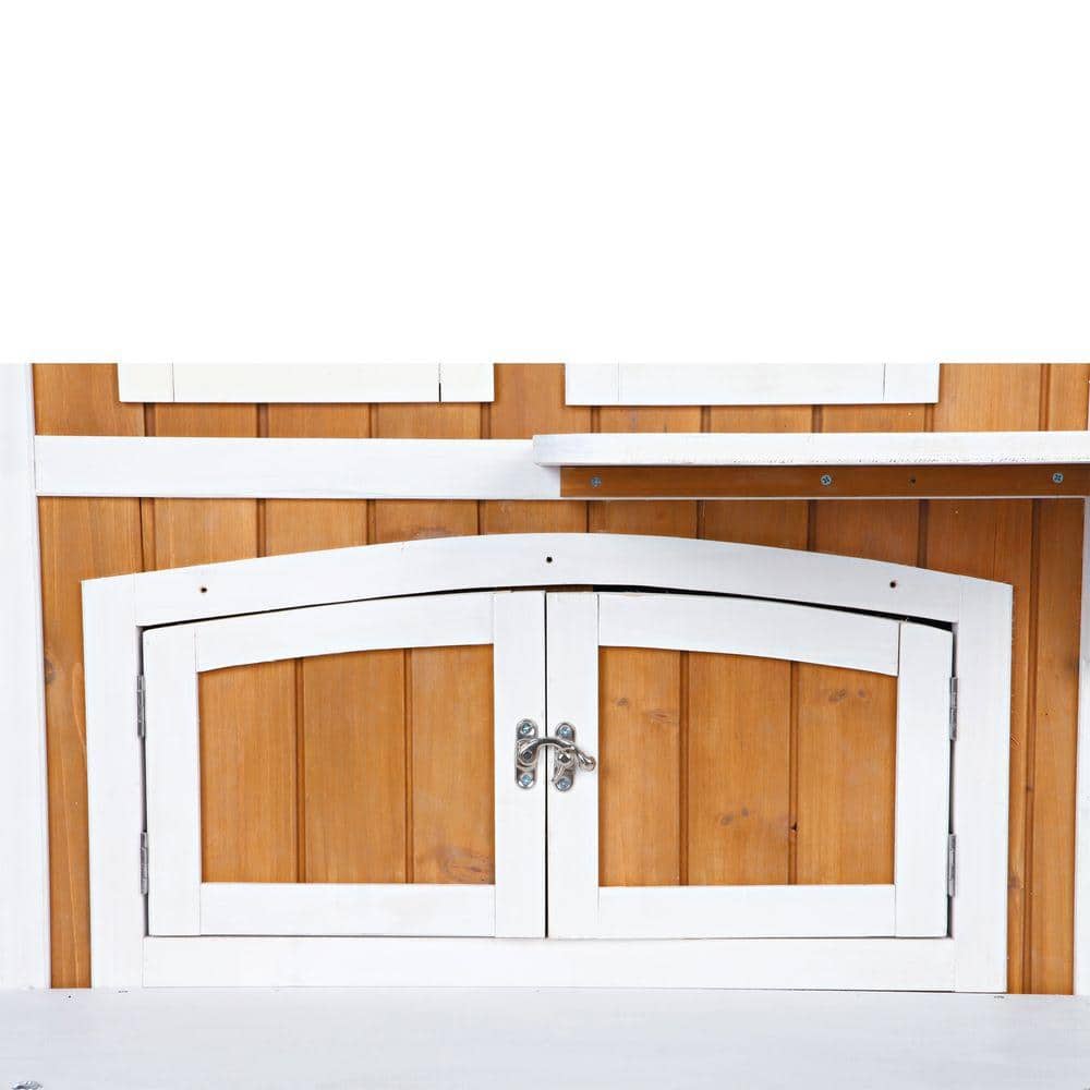 2-Story Weatherproof Brown and White Wooden Outdoor Cat House