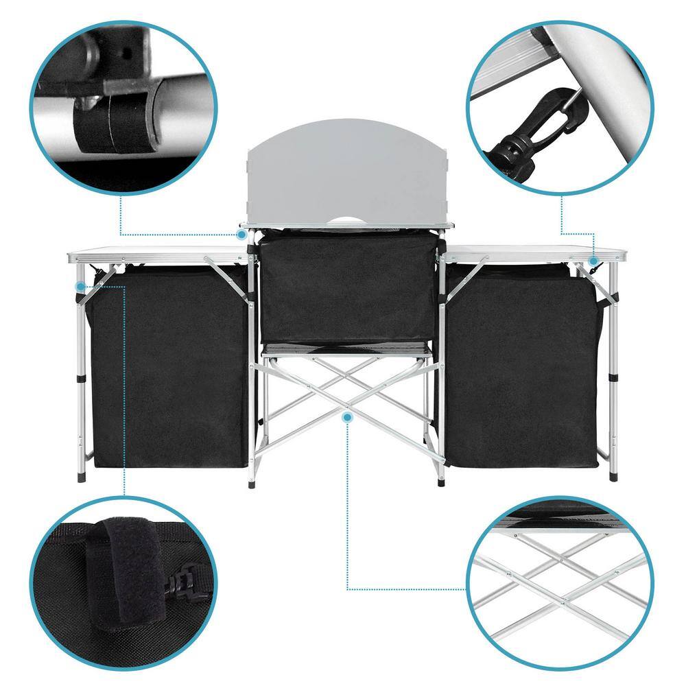 Aluminum Portable Camping Kitchen Table with Windscreen and Storage