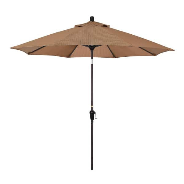California Umbrella 9 ft. Aluminum Market Auto Tilt Bronze Patio Umbrella in Terrace Sequoia Olefin