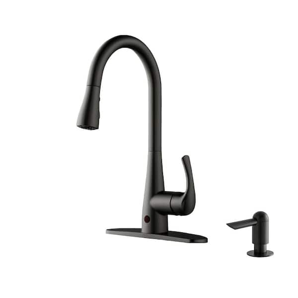 WASSERMAN FAUCETS Single-Handle Pull-Down Sprayer Kitchen Faucet with Motion Activation and Soap Dispenser in Matte Black