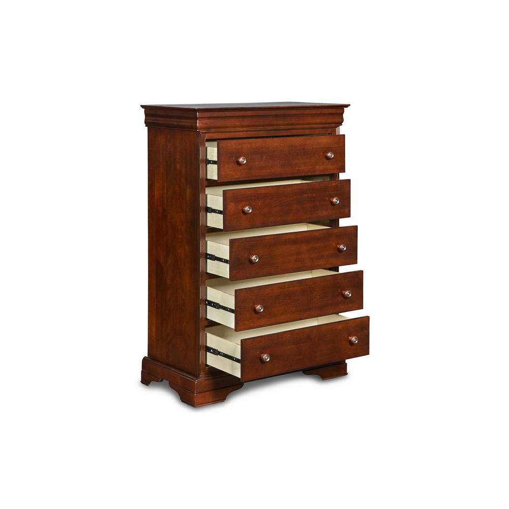 Bordeaux Cherry 5-Drawer Lift Top Chest with Mirror