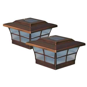 Prestige 6 in. x 6 in. Outdoor Electroplated Copper LED Solar Post Cap (2-Pack)