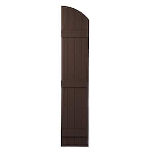 15 in. x 85 in. Polypropylene Plastic Closed Arch Top Board and Batten Shutters Pair in Terra Brown