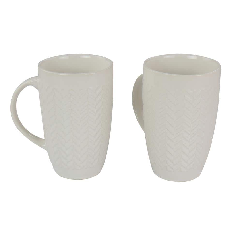 22 oz White and Gray Ceramic Stoneware Mug Set of 4