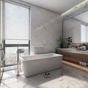 55 in. Acrylic Flatbottom Center Drain Rectangular Freestanding Soaking Bathtub in White