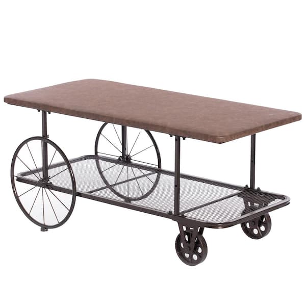 Vintiquewise Large Industrial Wagon Style Coffee Table Rustic End Table Magazine Holder
