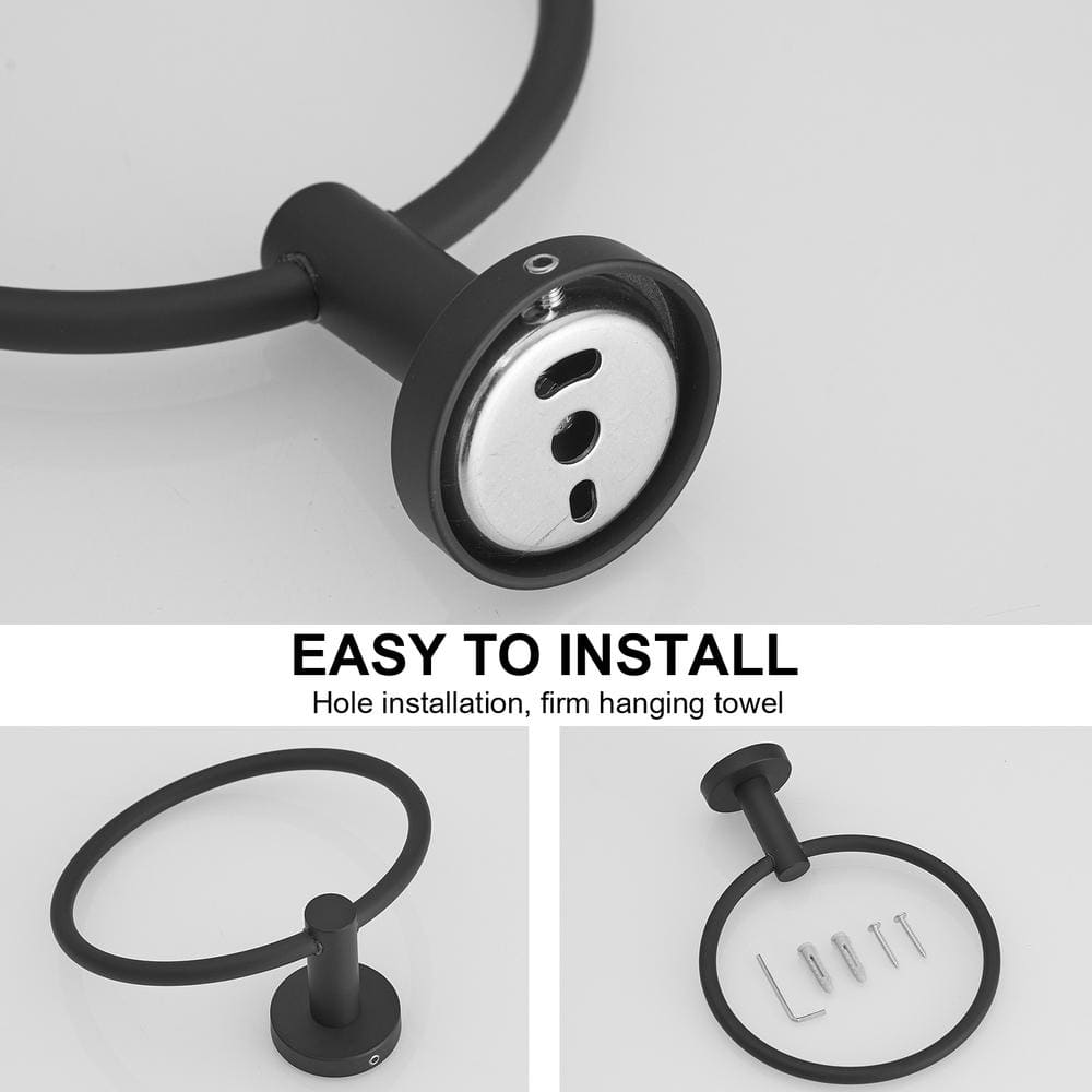 Black Stainless Steel 24-Inch Bathroom Hardware Set with Towel Ring and Hooks