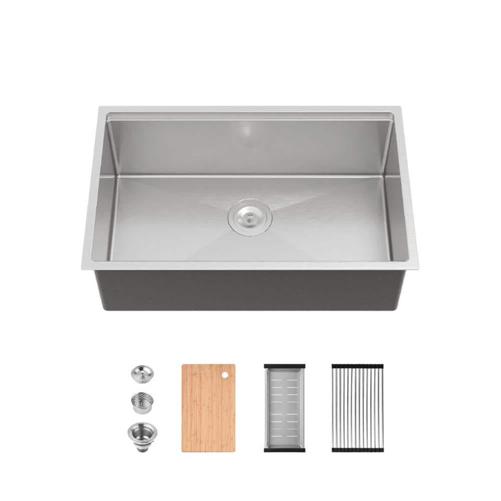 30 in. Undermount Single Bowl 20-Gauge Brushed Nickel Stainless Steel Workstation Kitchen Sink with Bottom Grids price history on PriceWatchPro