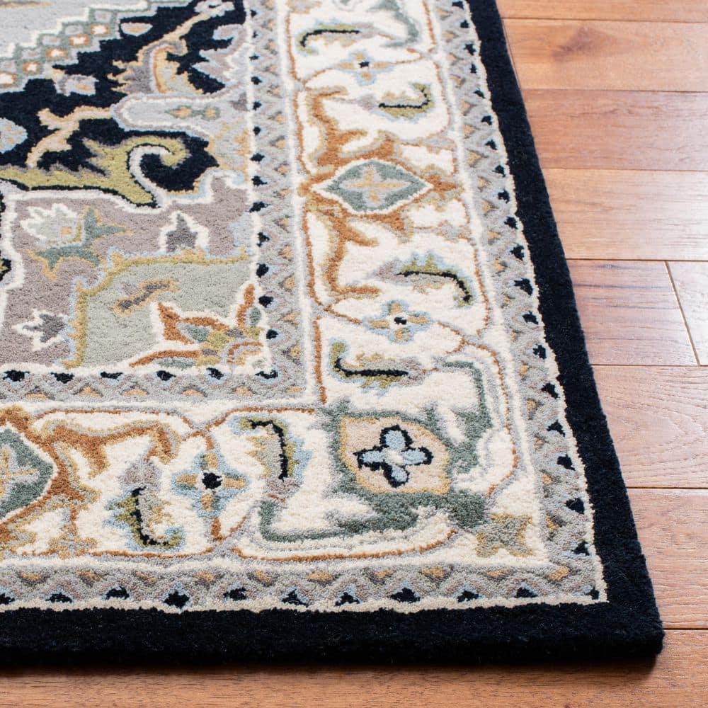 Heritage 8' Square Grey and Navy Hand-Tufted Wool Rug