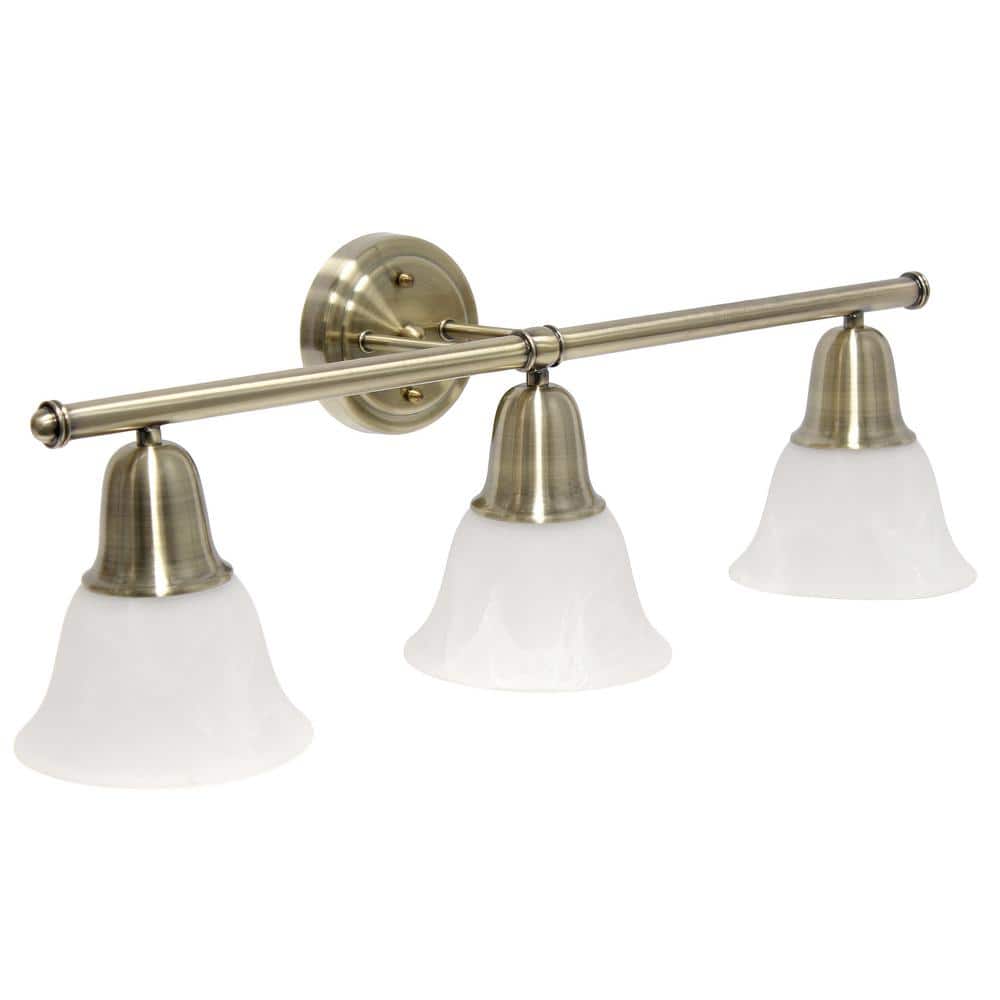 Antique Brass 27" Vanity Light with Frosted Glass Shades