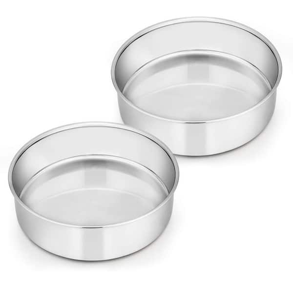8-Cup Stainless Steel Round Layer Cake Baking Pan Set Non-Toxic Healthy Mirror Finish Dishwasher Safe 2-Pack