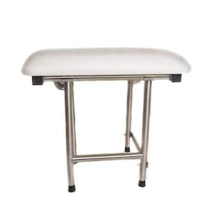 32 in. x 16 in. Rectangular Padded Folding Shower Seat with Adjustable Legs in White and Stainless Steel - ADA Compliant