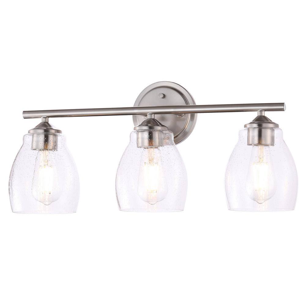 Brushed Nickel 3-Light Dimmable Vanity Wall Lamp with Clear Seeded Glass