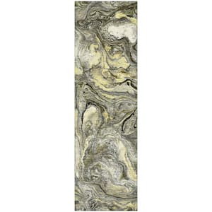 Mayfield Premium Machine Washable Abstract AMF2017 Pewter 2 ft. x 7 ft. Runner Rug