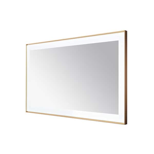 Lexington 60 in. W x 36 in. H Rectangular Framed Wall Mount Bathroom Vanity Mirror in Brushed Gold LED Lighted Defogger