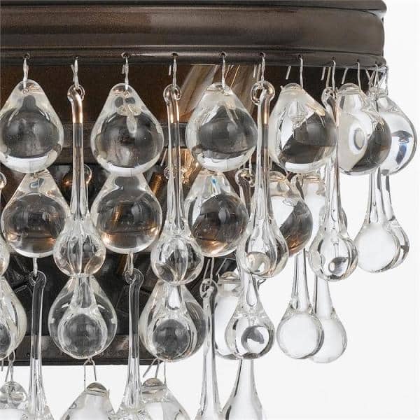 Vibrant Bronze Dimmable 2-Light Wall Sconce with Clear Glass Drops
