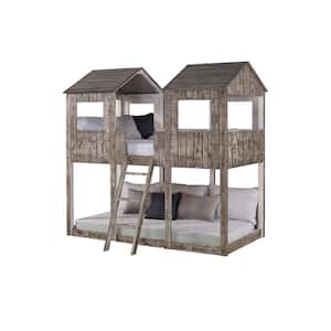Rustic White Twin-Sized Tower Bunkbed