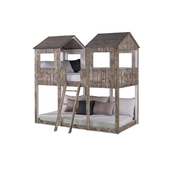 Donco Kids Rustic White Twin-Sized Tower Bunkbed