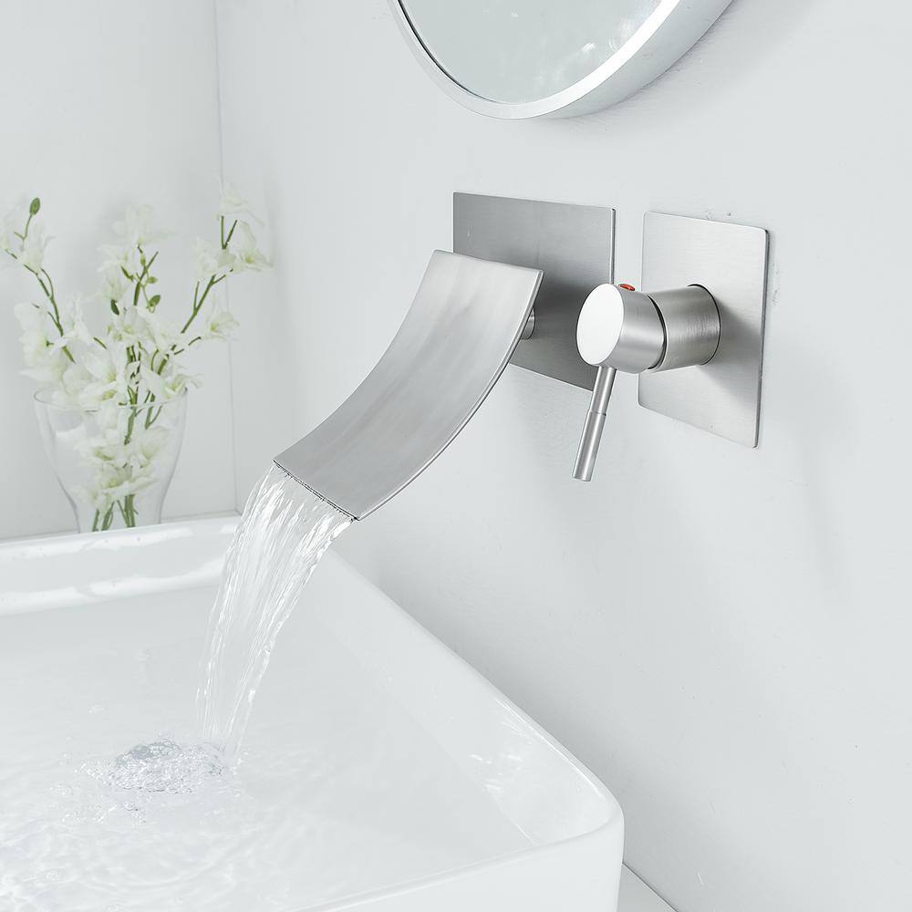 Brushed Nickel Wall Mount Waterfall Bathroom Faucet