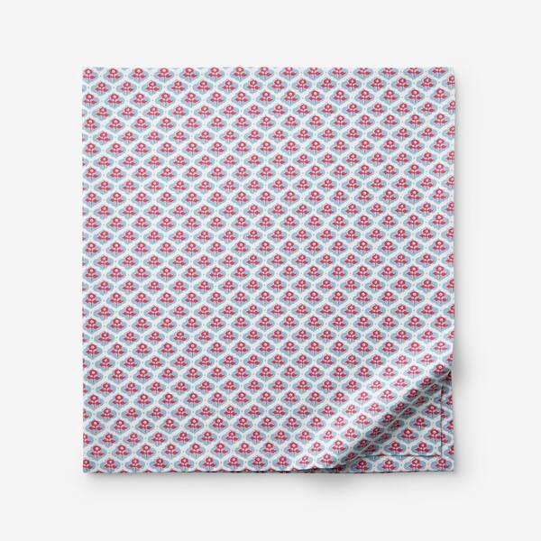 The Company Store Company Cotton Mini Garden Block Blue/Pink Cotton Percale Twin/Twin XL Flat Sheet