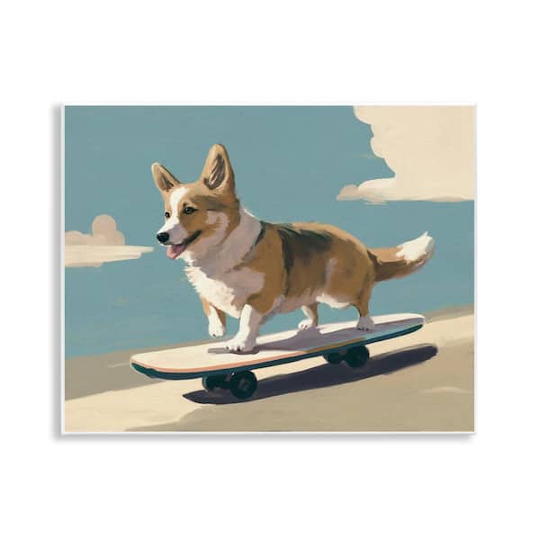 Stupell Industries Skateboarding Corgi Dog by Svetlana Aleynikova Unframed Animal Graphic Art Print 11 in. x 14 in.