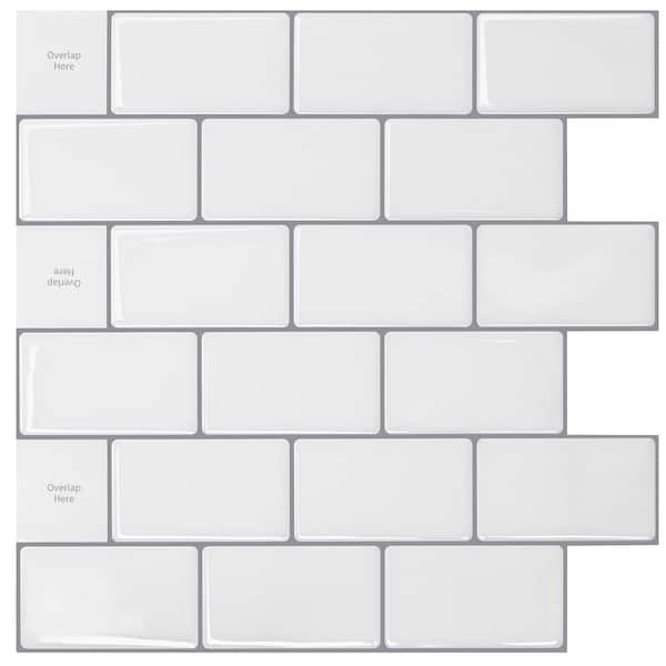 Art3dwallpanels 12 in. x 12 in. Vinyl Peel and Stick Tile New Version Warm  White with Gray Grout for Kitchen Backsplash (8.2 sq.ft./Box) A17hd003WG -  The Home Depot