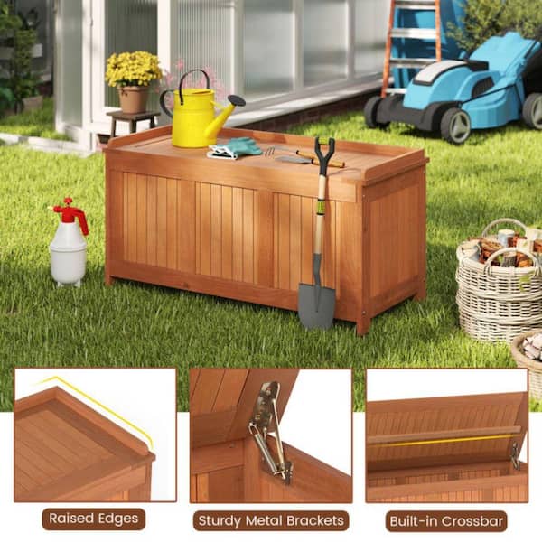 Kadehome 58 Gal. Solid Wood Deck Box with Spring-Lifting Lid and