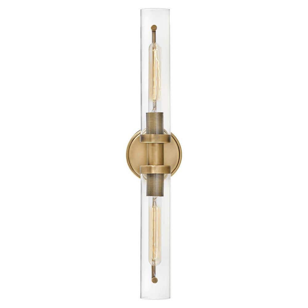 Vaughn Heritage Brass 2-Light Industrial Chic Bath Bar with Clear Glass