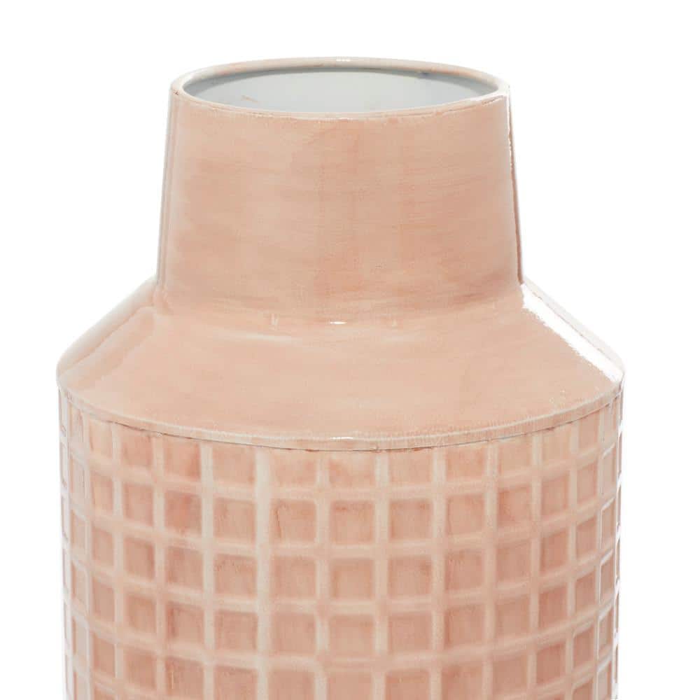 Sleek Contemporary Pink Metal Decorative Vases Set of 2