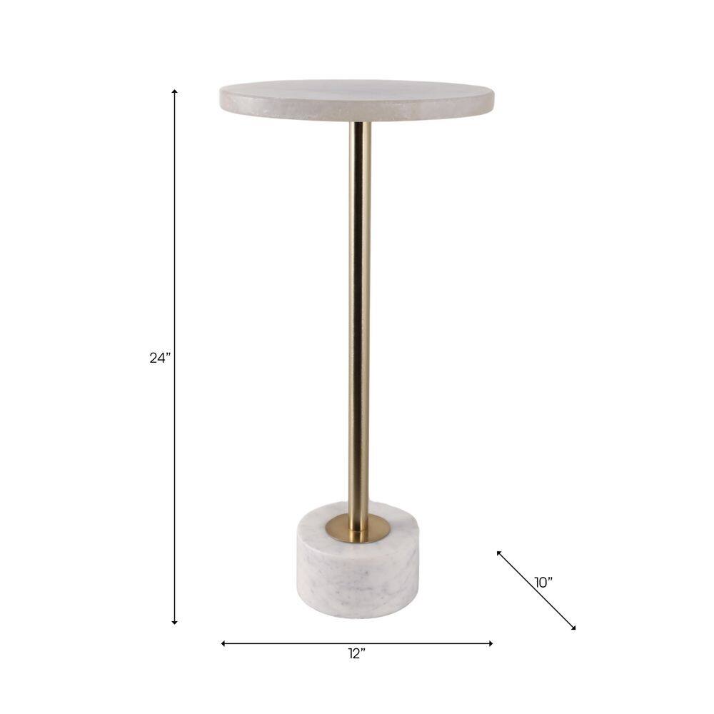 10 in. Pink Round Stone Top Quartz Iron Base End Table - thumbnail 2