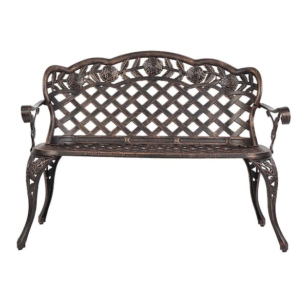 TIRAMISUBEST 42.5 in. x 23.62 in. x 32.68 in. 2-Person Bronze Cast Aluminum Outdoor Bench