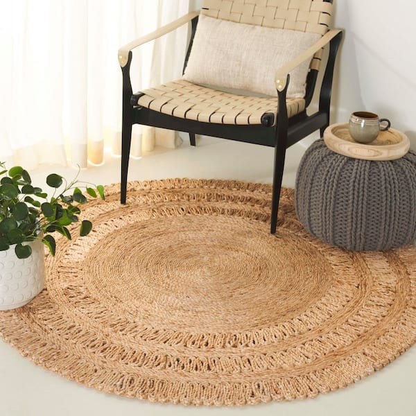 Natural Fiber 4 ft. x 4 ft. Round Natural Coastal Solid Color Area Rug