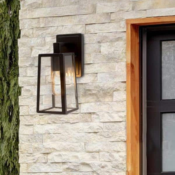 Black Metal and Clear Glass LED Outdoor Wall Sconce
